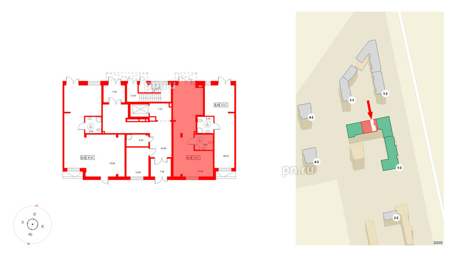 Помещение в ЖК Город спутник Южный., 57.61 м², 1 этаж