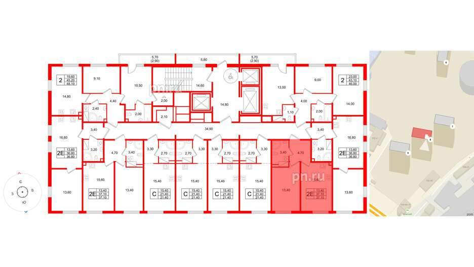 Квартира в ЖК Октябрьская Набережная ЖК, 1 комнатная, 37.1 м², 9 этаж