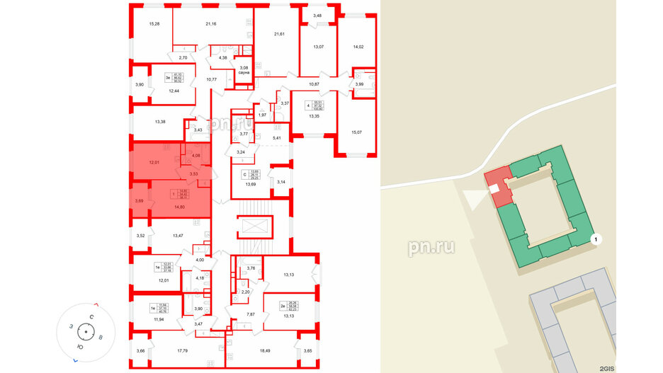 Квартира в ЖК Дубровский, 1 комнатная, 38.11 м², 4 этаж
