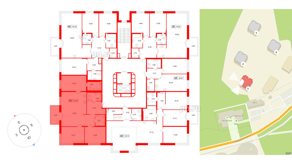 Апартаменты в ЖК Репин, 3 комнатные, 102.9 м², 4 этаж