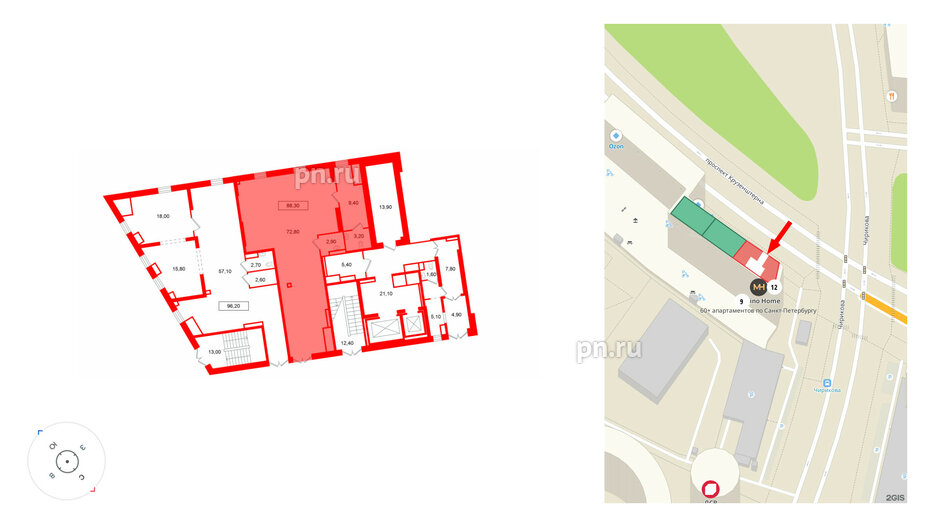 Помещение в ЖК Морская набережная 2, 88.3 м², 1 этаж
