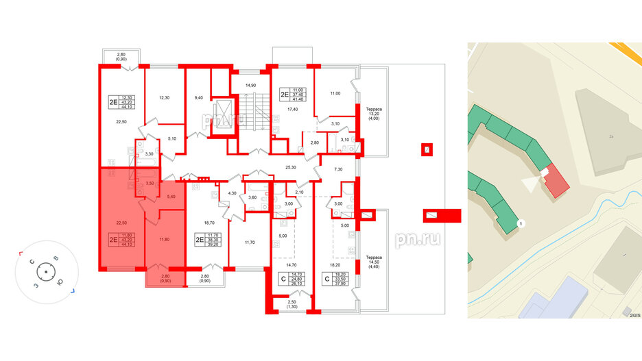 Квартира в ЖК Кронунг Юг, 1 комнатная, 44.1 м², 6 этаж
