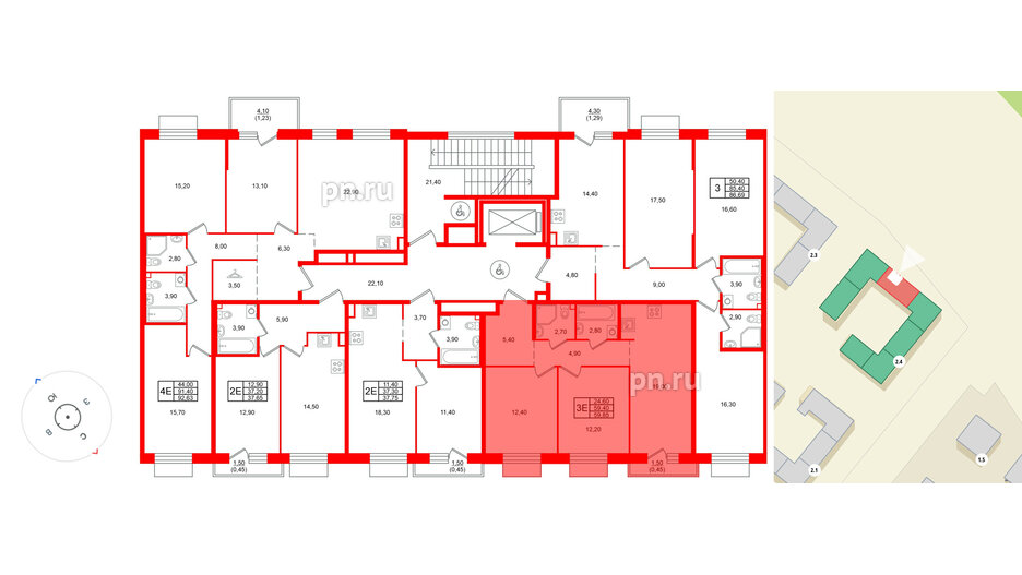Квартира в ЖК Лисино, 2 комнатная, 60.9 м², 2 этаж