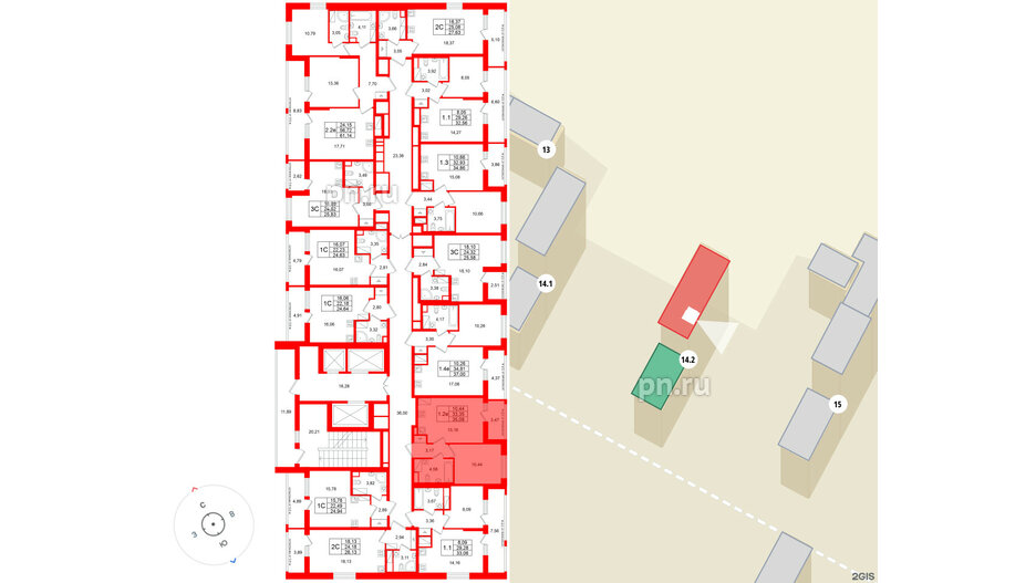 Квартира в ЖК «Город звёзд», 1 комнатная, 33.35 м², 22 этаж