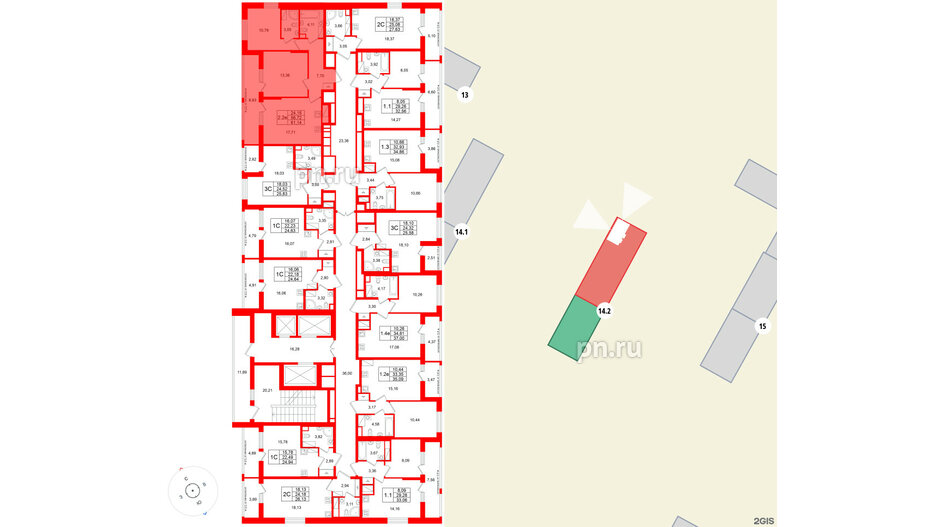 Квартира в ЖК «Город звёзд», 2 комнатная, 56.72 м², 20 этаж