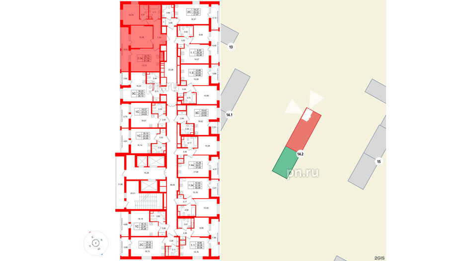 Квартира в ЖК «Город звёзд», 2 комнатная, 57.04 м², 14 этаж