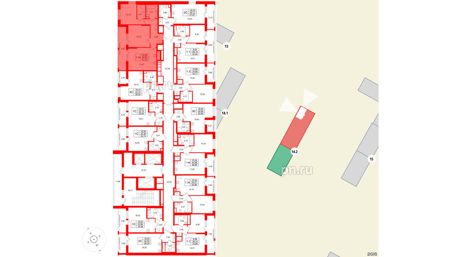 Квартира в ЖК «Город звёзд», 2 комнатная, 56.83 м², 7 этаж