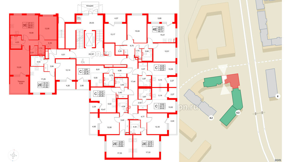 Квартира в ЖК Любоград, 2 комнатная, 69.21 м², 1 этаж