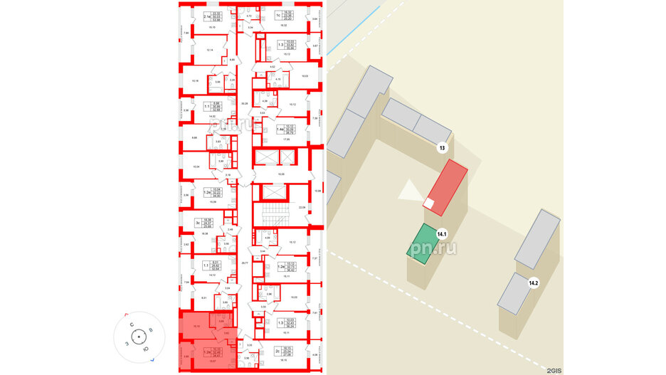 Квартира в ЖК «Город звёзд», 1 комнатная, 32.48 м², 12 этаж
