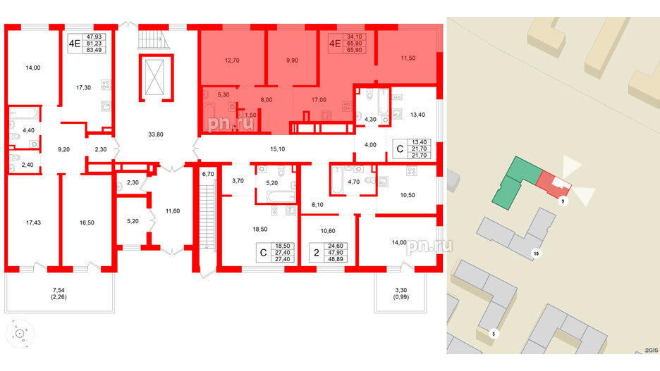 Квартира в ЖК Plus Пулковский, 3 комнатная, 65.9 м², 1 этаж