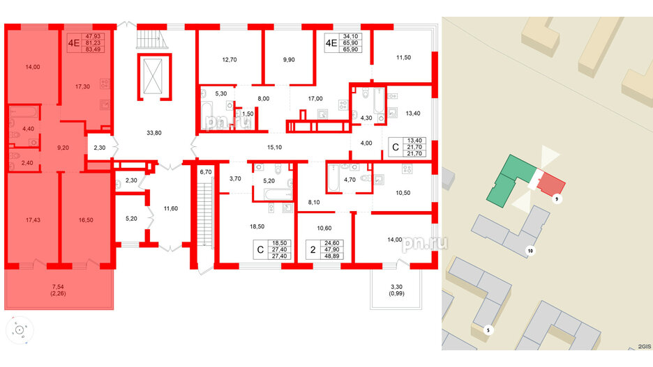 Квартира в ЖК Plus Пулковский, 3 комнатная, 81.23 м², 1 этаж