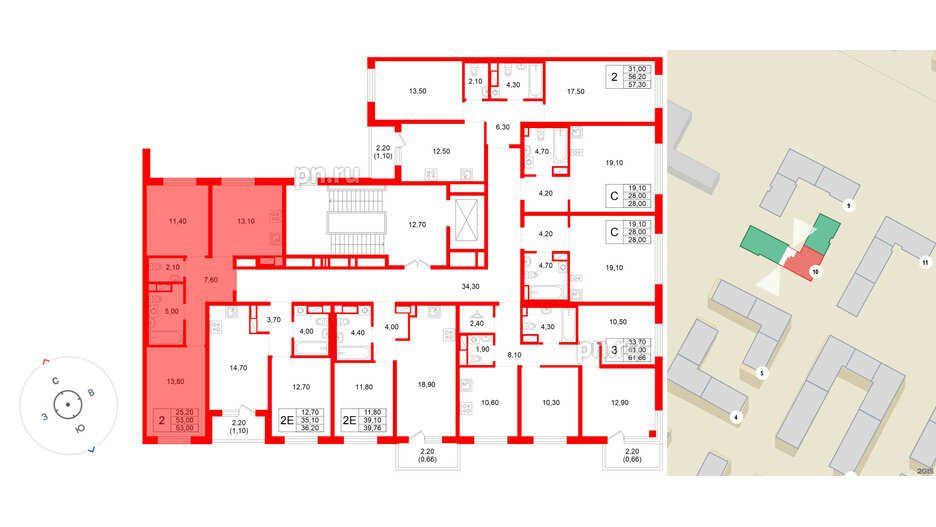 Квартира в ЖК «Плюс Пулковский», 2 комнатная, 53 м², 5 этаж