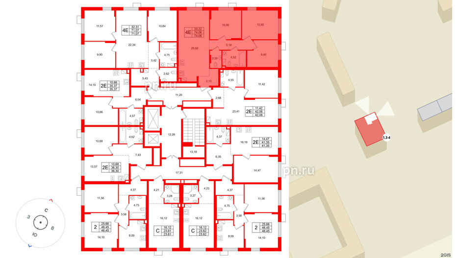 Квартира в ЖК А101 Лаголово, 3 комнатная, 74.06 м², 7 этаж