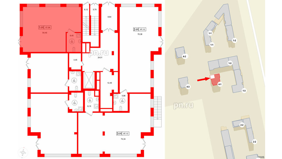 Помещение в ЖК Город спутник Южный., 57.09 м²