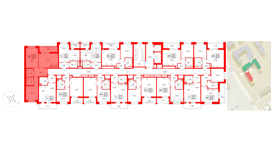 Квартира в ЖК Титул в Московском, 2 комнатная, 56.79 м², 4 этаж