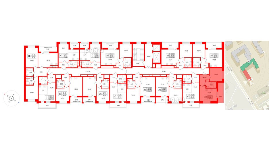 Квартира в ЖК «Титул в Московском», 1 комнатная, 33.51 м², 3 этаж