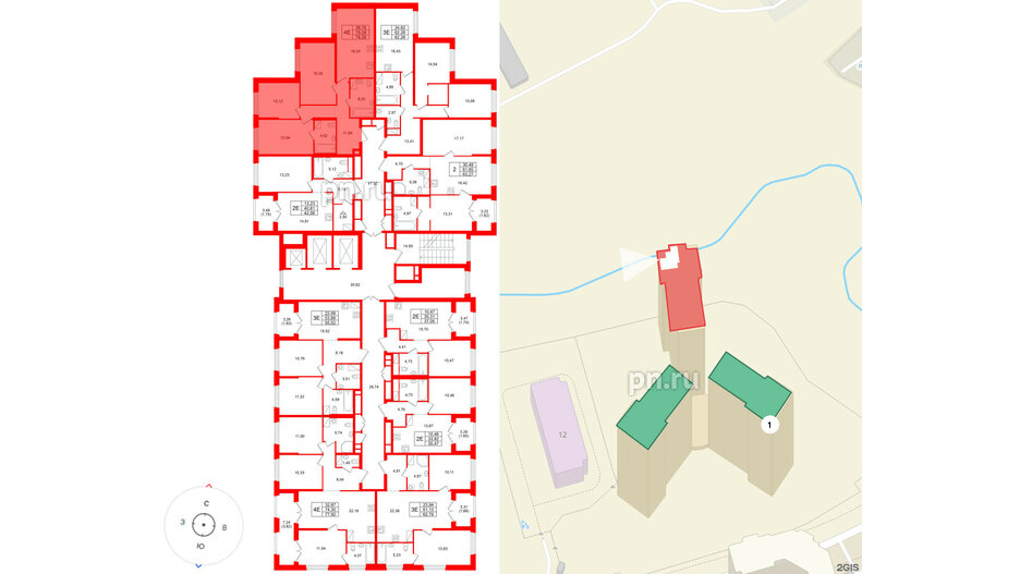 Квартира в ЖК «Речной квартал», 3 комнатная, 79.28 м², 3 этаж