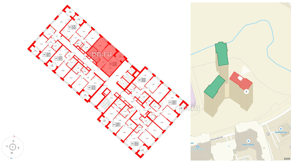 Квартира в ЖК «Речной квартал», 2 комнатная, 53.14 м², 21 этаж