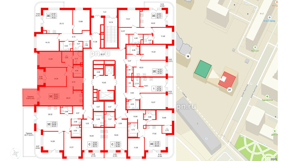 Квартира в ЖК Энфилд, 2 комнатная, 82.67 м², 2 этаж