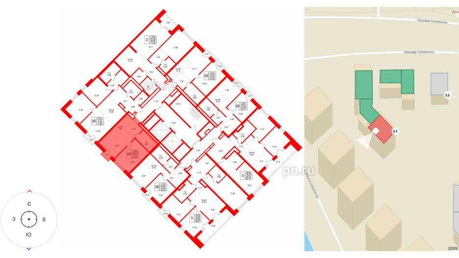 Квартира в ЖК «Северный ветер», 1 комнатная, 41.04 м², 9 этаж