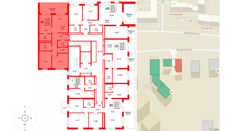 Квартира в ЖК «Северный ветер», 3 комнатная, 90.38 м², 8 этаж