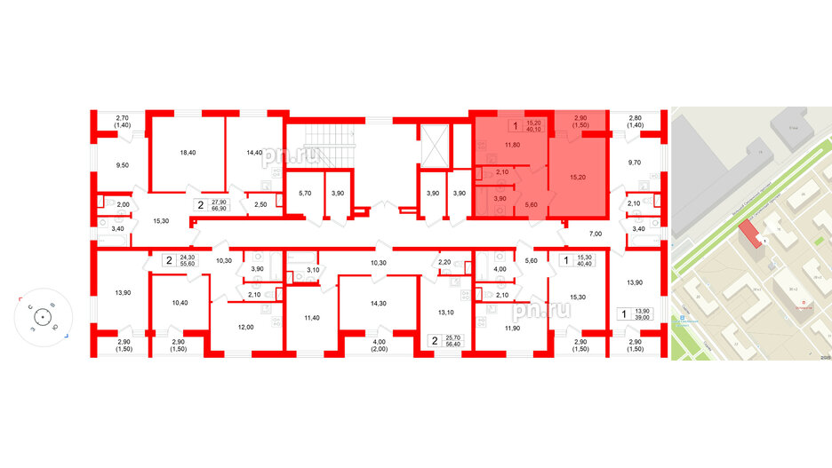 Квартира в ЖК «Дом на Большом Смоленском», 1 комнатная, 40.1 м², 4 этаж