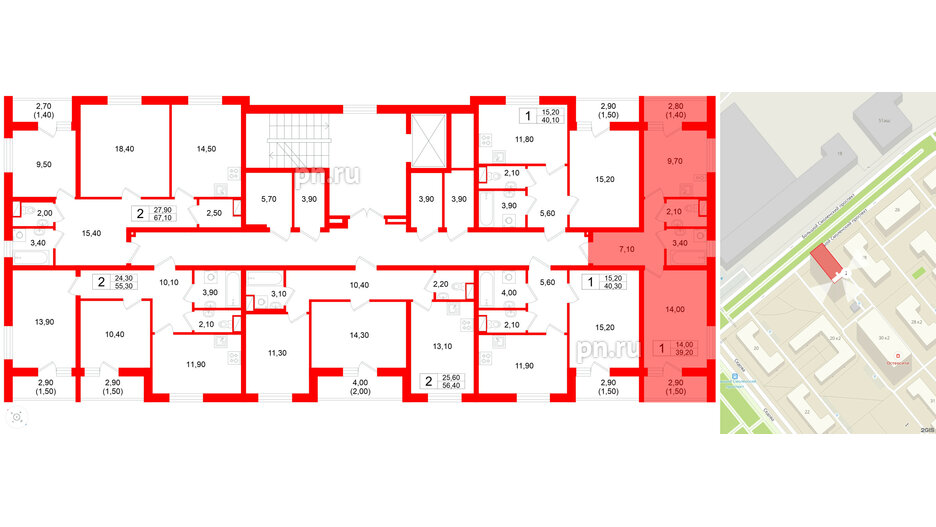 Квартира в ЖК Дом на Большом Смоленском, 1 комнатная, 39.2 м², 5 этаж