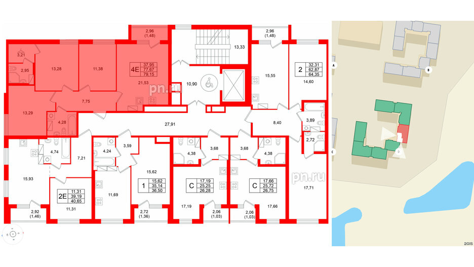 Квартира в ЖК Квартал Заречье, 3 комнатная, 79.15 м², 3 этаж