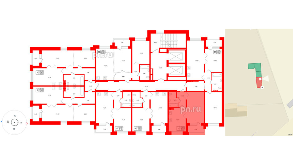 Квартира в ЖК «Сибирь», 1 комнатная, 43.1 м², 8 этаж