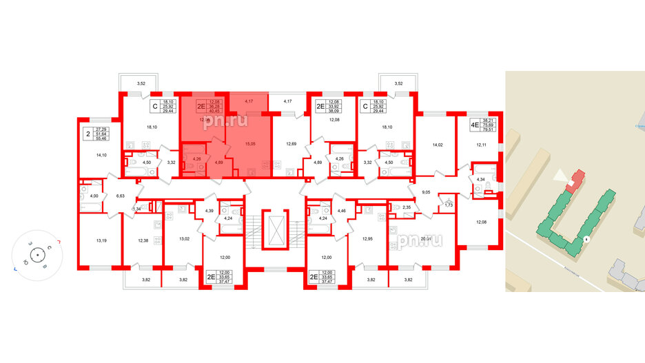 Квартира в ЖК «Югтаун», 1 комнатная, 40.45 м², 2 этаж