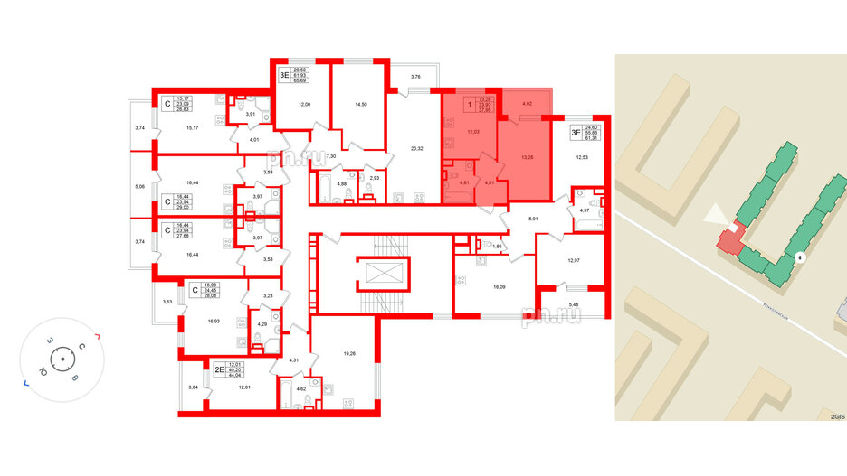Квартира в ЖК «Югтаун», 1 комнатная, 37.95 м², 2 этаж