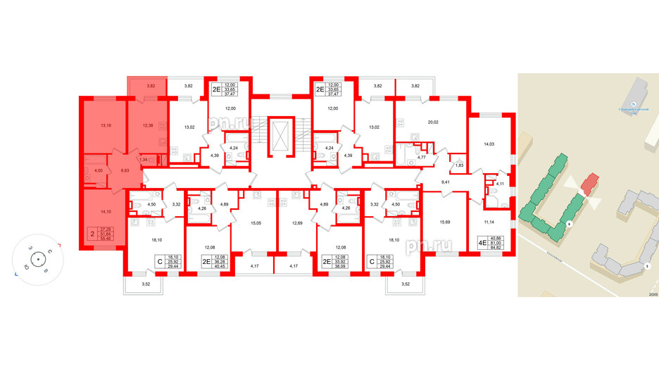 Квартира в ЖК Югтаун, 2 комнатная, 55.46 м², 3 этаж
