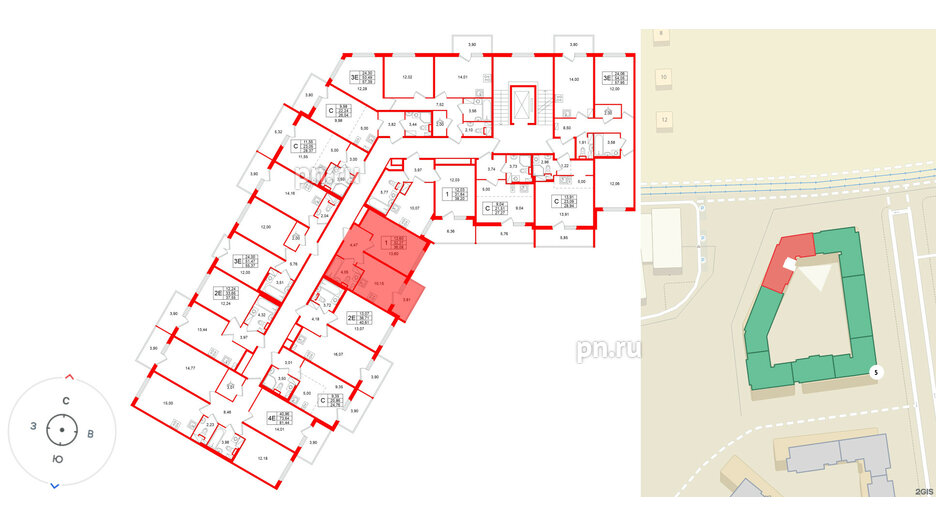Квартира в ЖК «Любоград», 1 комнатная, 36.08 м², 4 этаж