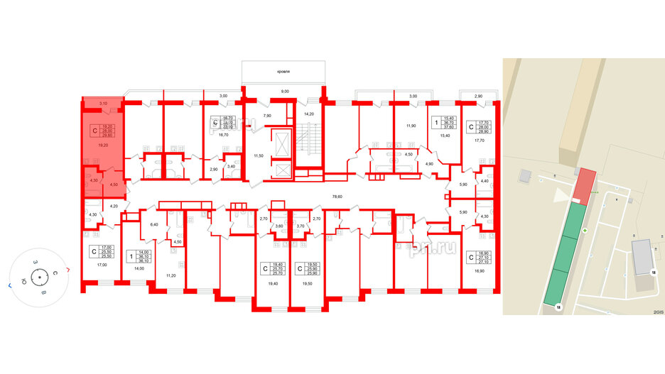 Квартира в ЖК «Яркий», студия, 28 м², 2 этаж