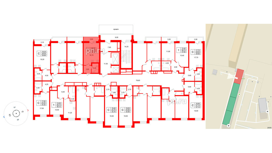 Квартира в ЖК «Яркий», студия, 23 м², 2 этаж
