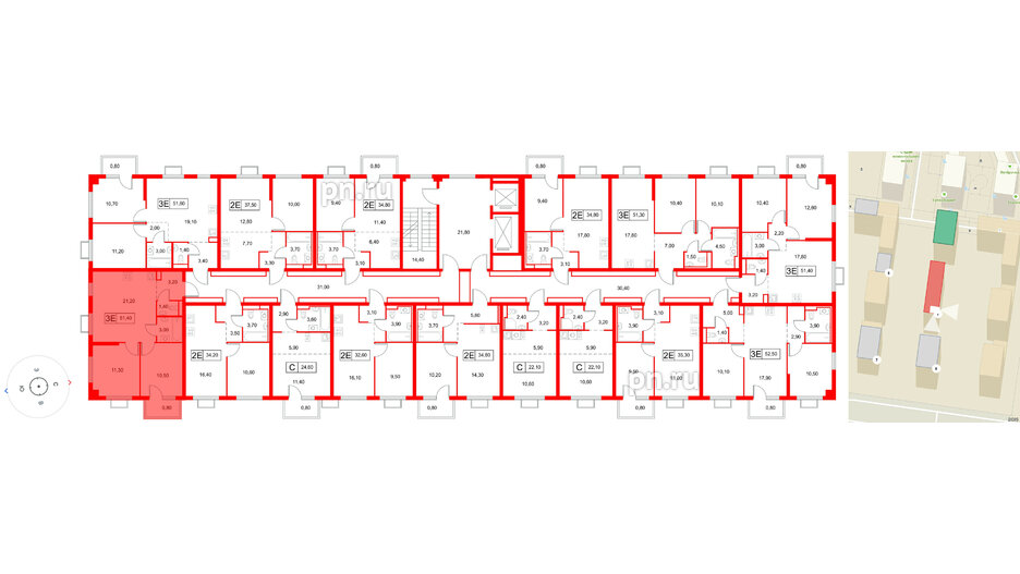 Квартира в ЖК Янинский Лес, 2 комнатная, 51.4 м², 4 этаж
