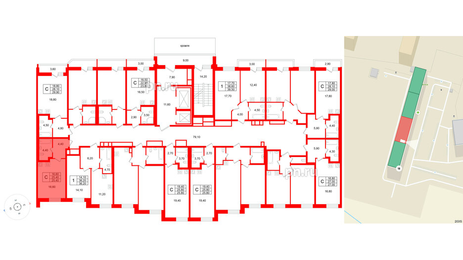 Квартира в ЖК «Яркий», студия, 25.4 м², 2 этаж