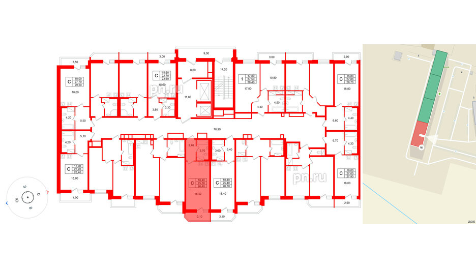 Квартира в ЖК «Яркий», студия, 25.5 м², 9 этаж