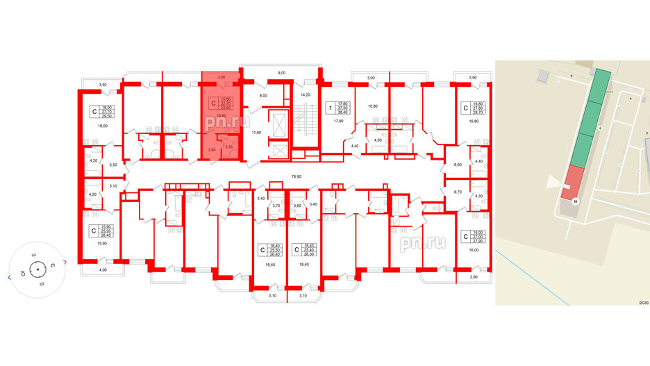 Квартира в ЖК «Яркий», студия, 22.7 м², 9 этаж
