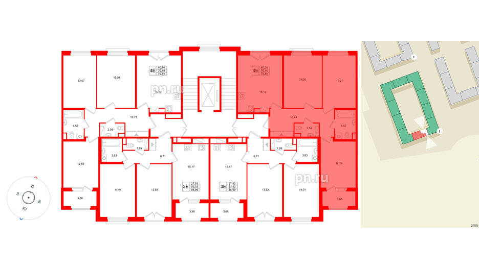 Квартира в ЖК Дубровский, 3 комнатная, 76.18 м², 4 этаж