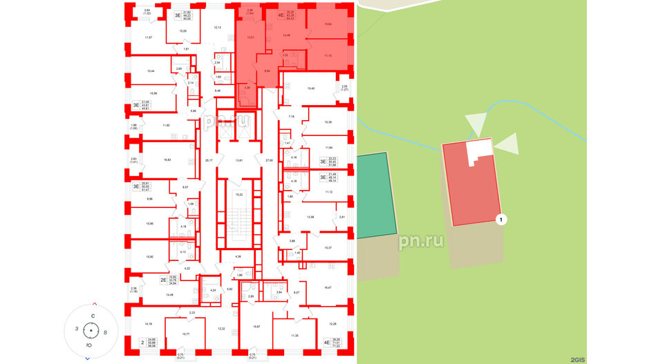 Квартира в ЖК «Кольский», 3 комнатная, 64.43 м², 15 этаж