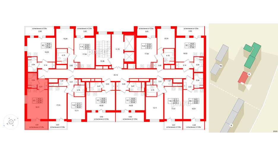 Квартира в ЖК «Город звёзд», студия, 24.56 м², 12 этаж