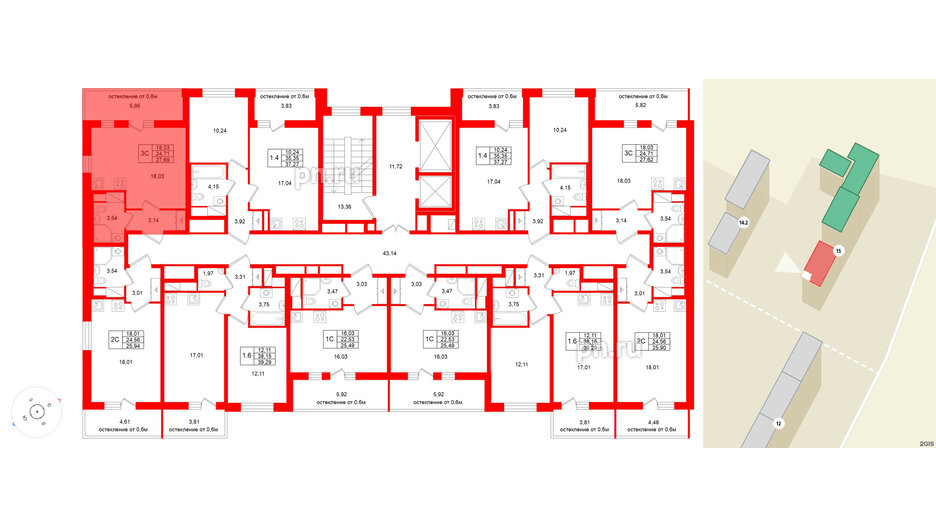 Квартира в ЖК «Город звёзд», студия, 24.71 м², 12 этаж