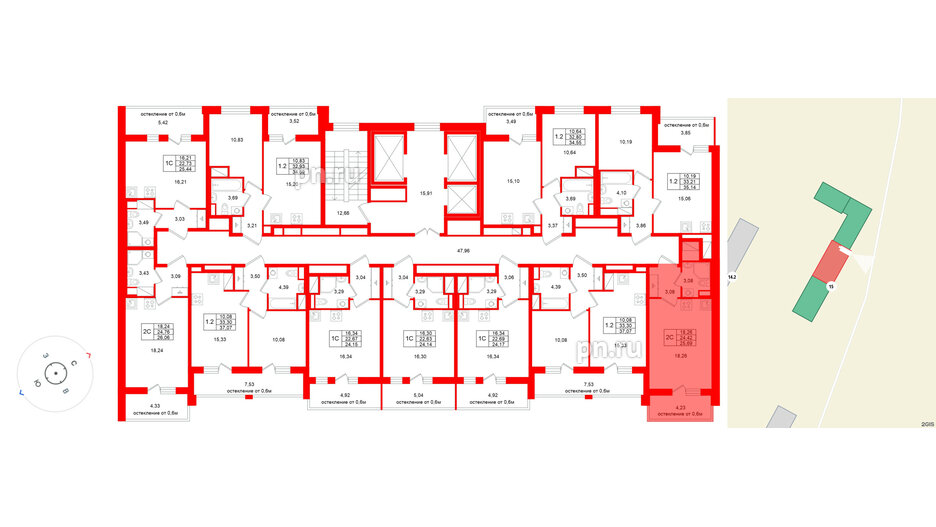 Квартира в ЖК «Город звёзд», студия, 24.42 м², 13 этаж