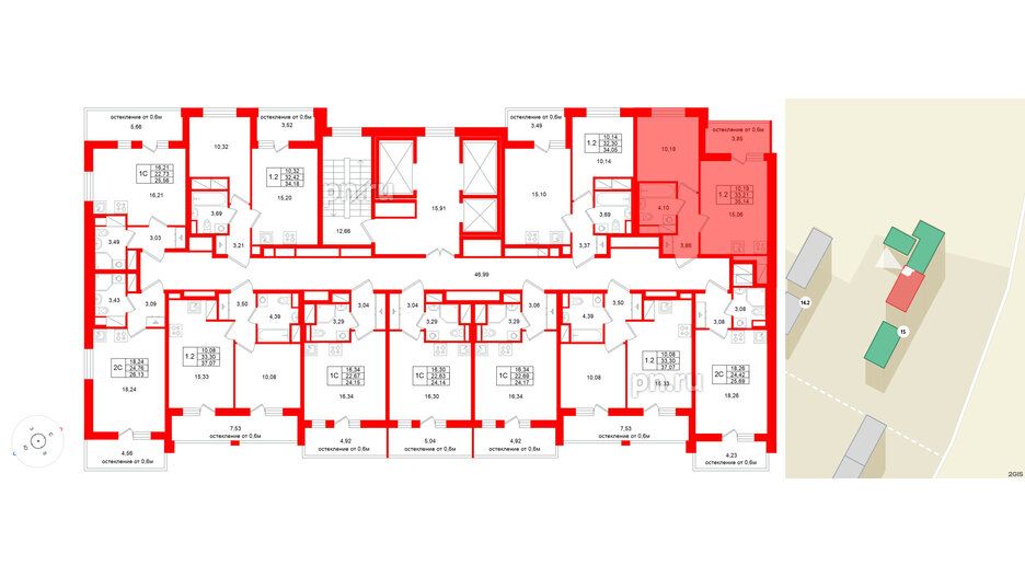 Квартира в ЖК «Город звёзд», 1 комнатная, 33.21 м², 22 этаж