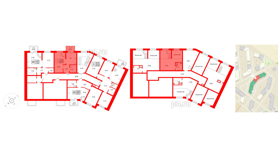 Квартира в ЖК «Шотландия», 1 комнатная, 53.2 м², 3 этаж