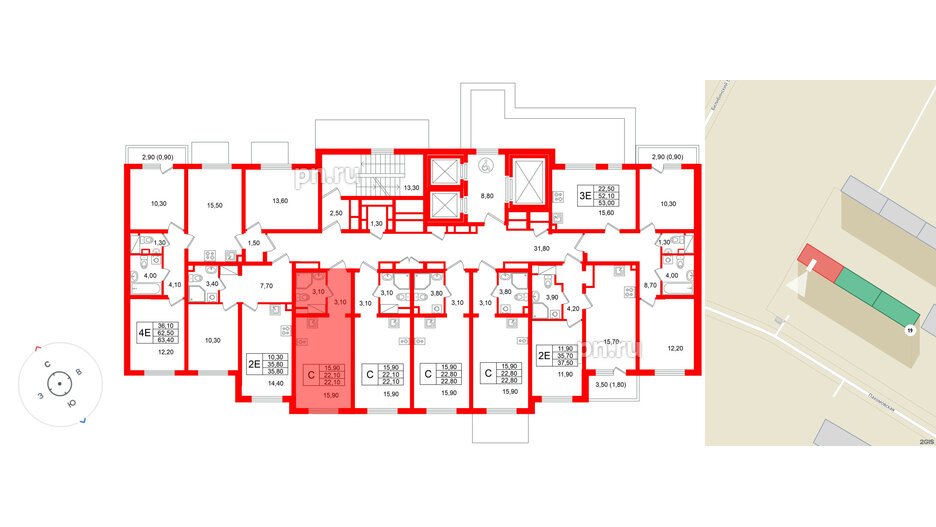 Квартира в ЖК «Ручьи–2», студия, 22.1 м², 2 этаж