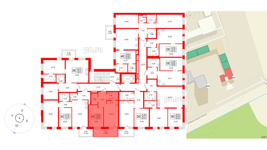 Квартира в ЖК «Сезоны», 1 комнатная, 42.74 м², 2 этаж