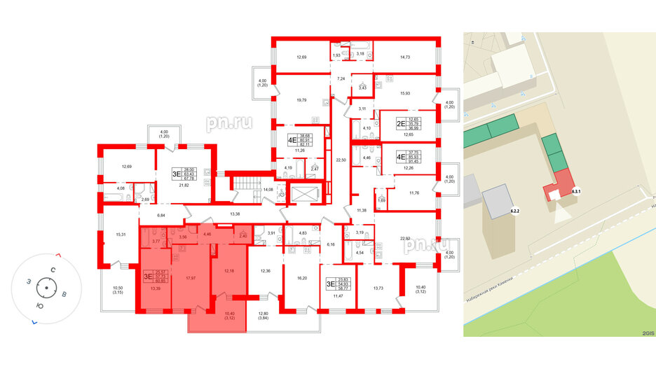 Квартира в ЖК «Сезоны», 2 комнатная, 60.85 м², 7 этаж