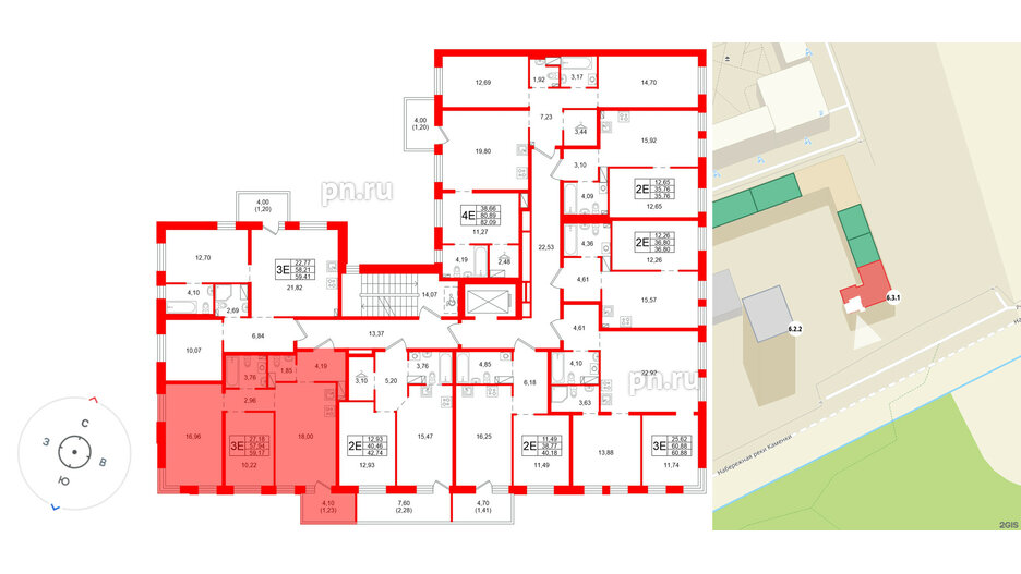 Квартира в ЖК «Сезоны», 2 комнатная, 59.17 м², 2 этаж